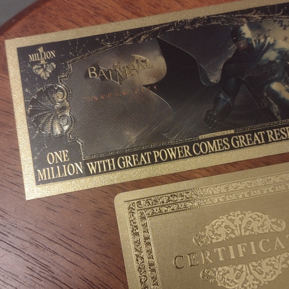 BATMAN THE DARK KNIGHT 24k GOLD NOVELTY NOTE w/GOLD CERTIFICATE OF AUTHENTICITY - Picture 7 of 15